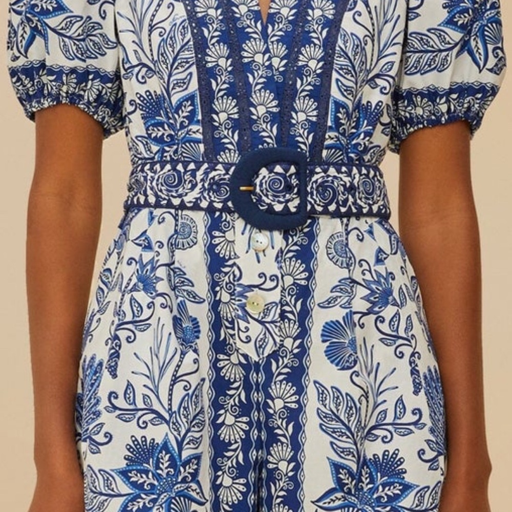 FARM Rio Blue and White Floral Jumpsuit
